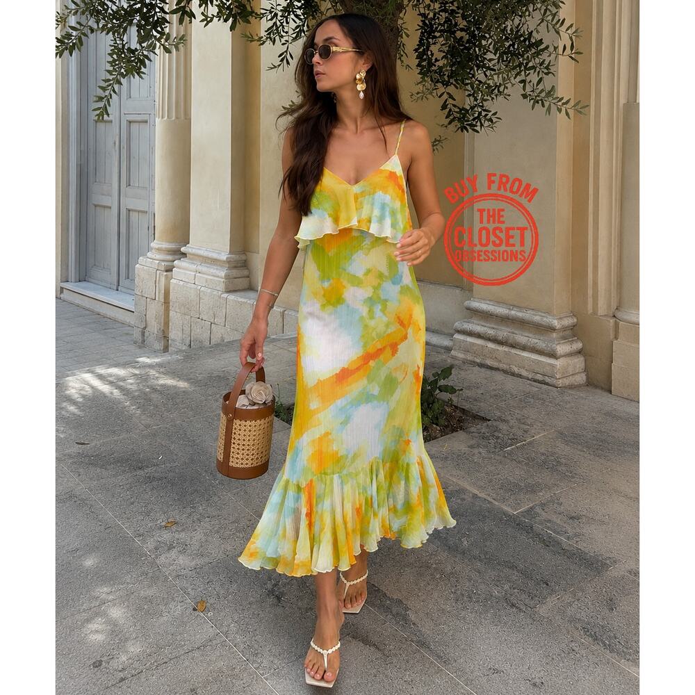 Zara NWT Yellow Floral Ruffle Midi Dress M - Picture 10 of 16
